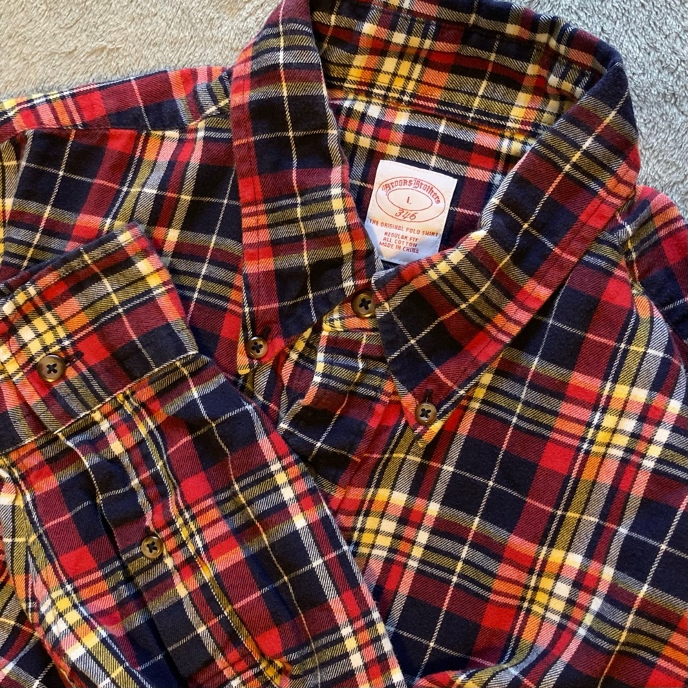 Brooks Brothers 100% Cotton Men's Button Down Blue & Red Plaid Flannel Shirt - Picture 3 of 12